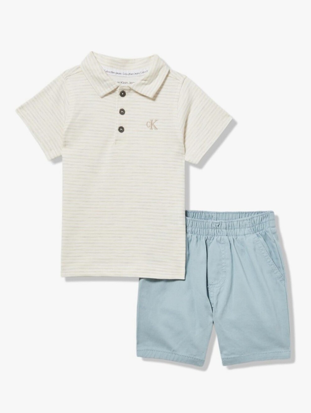 NWT Calvin Klein Little Boys 2-Pc Striped Polo & Twill Shorts Set- 4T- Summer